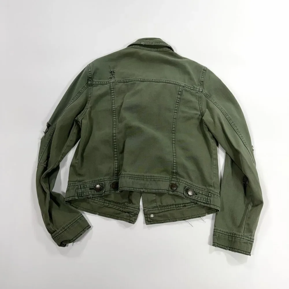 Free People army green distressed jacket S